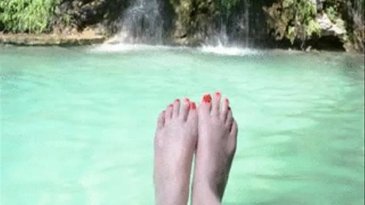 Red toes& feet in waterfalls.Getting my toes wet! Great Treat for my feet:)