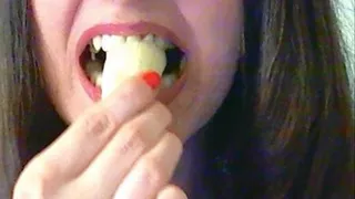 Banana split bites, Mouth fetish, tongue play, messy, sharp pointy teeth