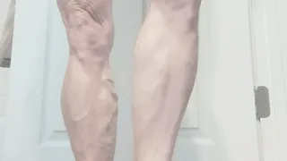 flexing calves while drying hair