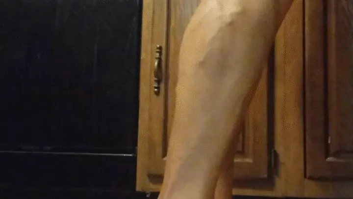 Flexing calves while making muffins