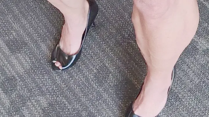 Open toed heels with oiled calves