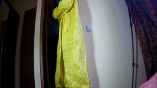 Sexy girl shows her ass in pvc raincoat