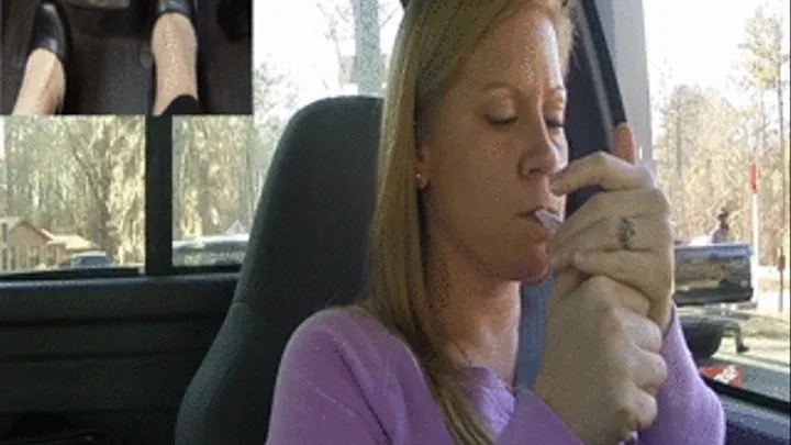 Noelle Pumping, Driving, and Smoking Cigarette in F150 in Heels and Barefoot Part II (PiP PedalCam)