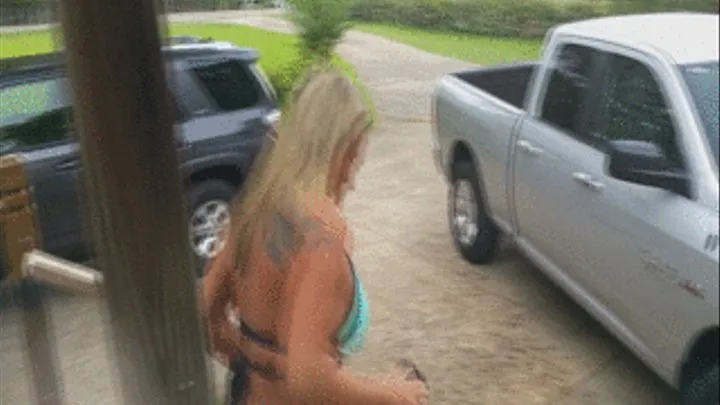 Ashley Going to the Pool in Bathing Suit RELENTLESS TIRE SPINNING Barefoot (PedalCam)