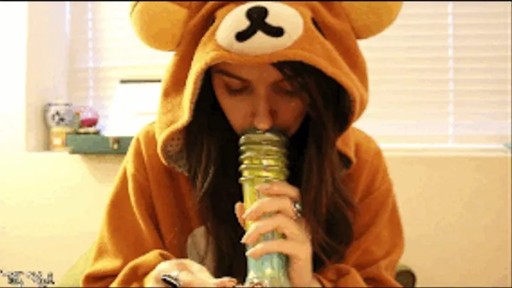 Bong hits in bear onesie