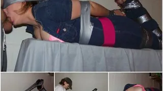 Hogtaped bondage blowjob