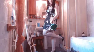 Broken bidet stuck with sexy dress and high heels