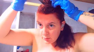 Red hair dye super fetish latex gloves