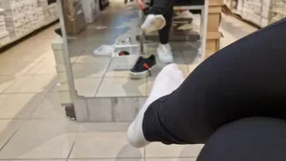 Dirty socks and sneakers at the store