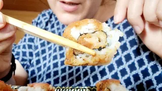 Stomach internal vore exploration pillcam while eating Japanese Futomaki and Sashimi