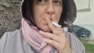 Smoking cigarette broken pantyhose sexy feet