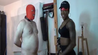 Ball sack domination by black mistress