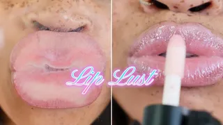 Lip Lust- Ebony Femdom Goddess Rosie Reed Pink Glossy Lipstick Fetish Tease With Glass Kissing