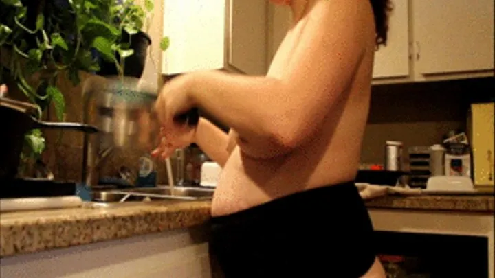 Second Trimester doing the dishes naked