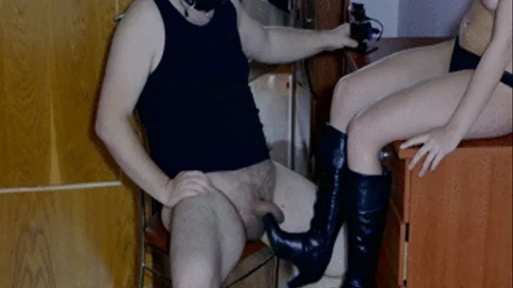 High heels leather boots cock stomping