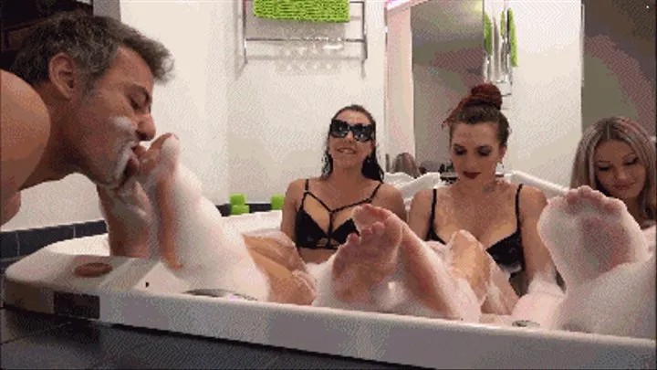 GAIA, SCARLET & TATJANA - Foot domination, foot gagging and foot worship in the Jacuzzi