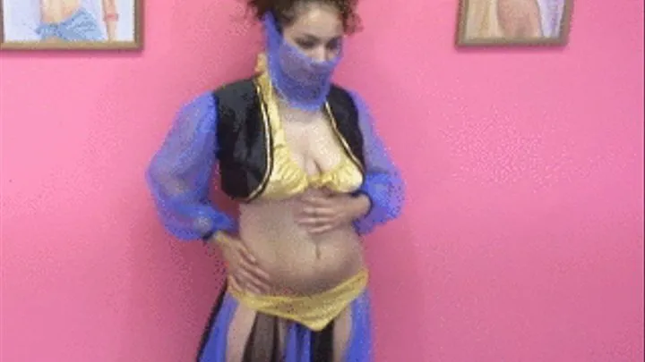 Belly dancer showing her pierced boobs and rubs pussy