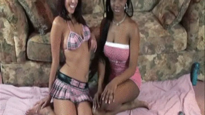 Ebony and brunette girlfriend playing with sex toys