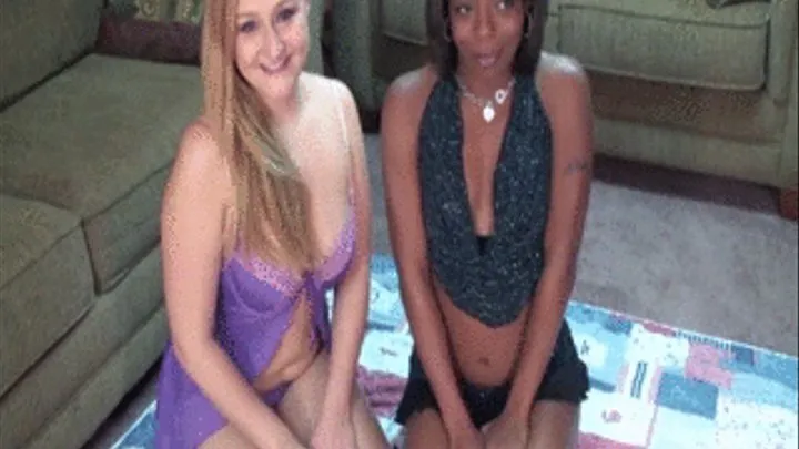 Ebony and blonde having lesbian fun with a strap-on