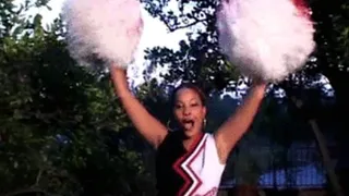 Cute ebony cheerleader tries white dick