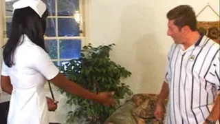 Lucky white guy banging black nurse