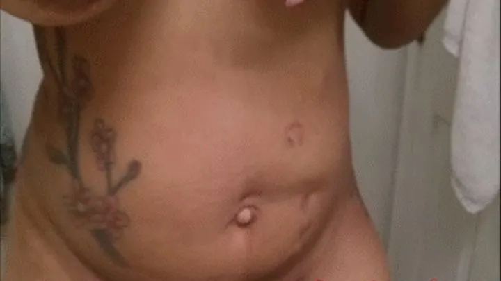 Playing with Outie Belly Button Before Shower