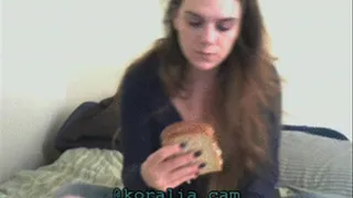 Koralia Eating a Sandwich and Some Snacks