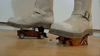 Crushing antique toys and boxes under boots