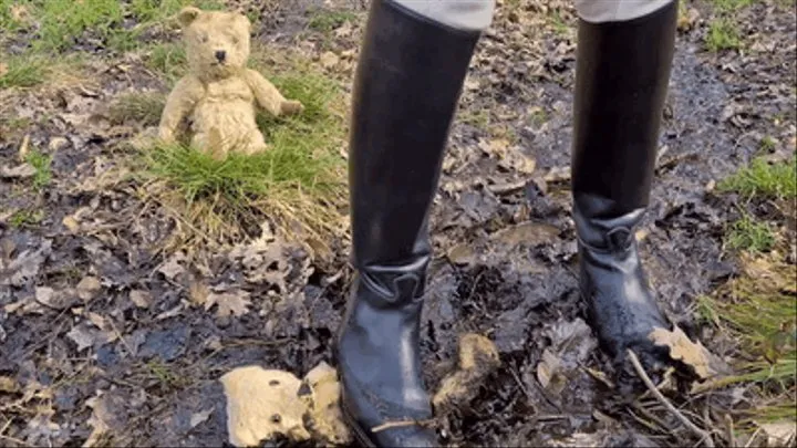 Beloved old teddys crushed into the mud