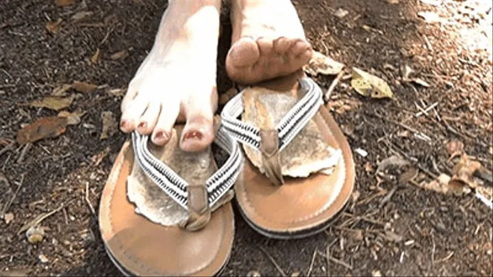 Sweaty spit-soaked slave meal in my flip flops