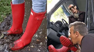 Slave has to lick muddy hunter boots