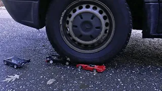 Metal cars shred under heavy tires