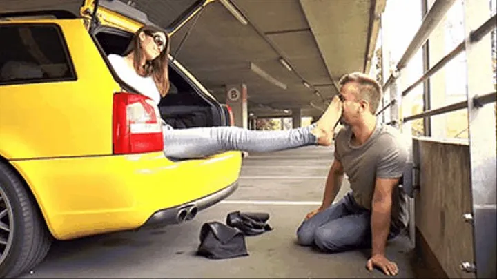 Boot licking and nylon smelling in the parking garage