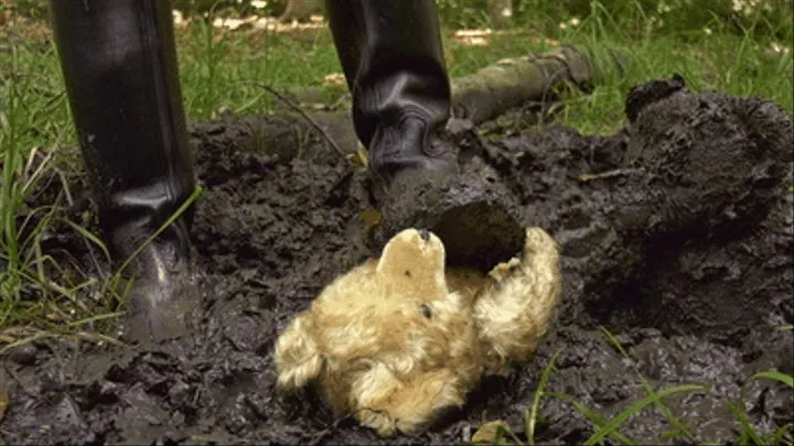 Antique teddies crushed in the mud