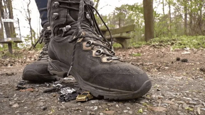 Crushing the tiny cars under my hiking boots