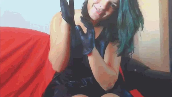 Eva, with leather dress and gloves, multiple smoking