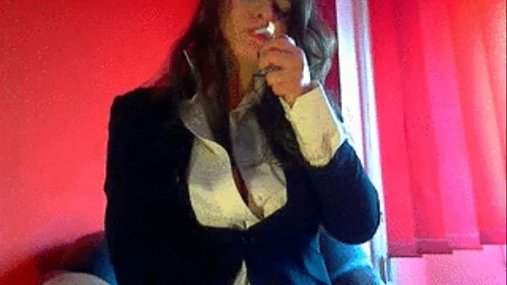 Eva in a man's shirt, teasing and smoking