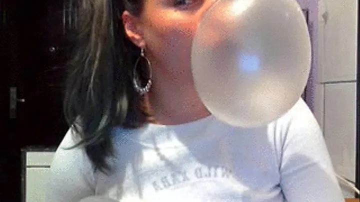 Eva making bubbles with pony tail