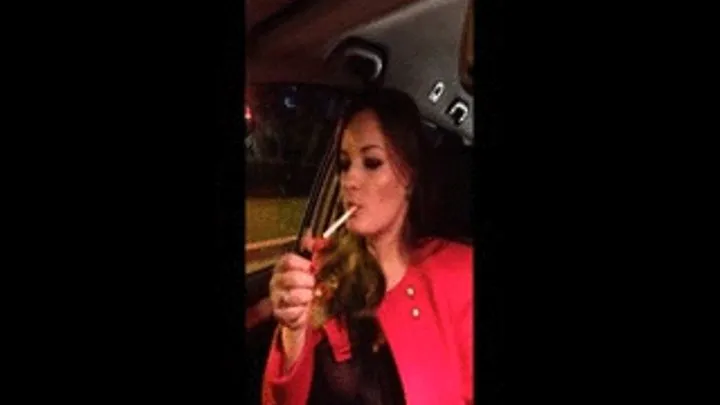 Eva having a marlboro in the car,going out