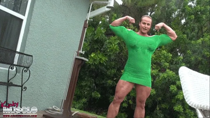 A Powerful Amazon Muscle Goddess Showering in the Rain