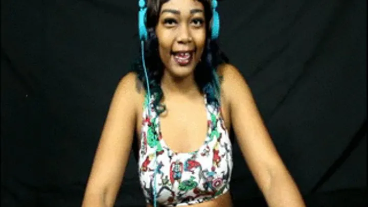 Ebony Lady Bluu Jams Out On Her Headphones