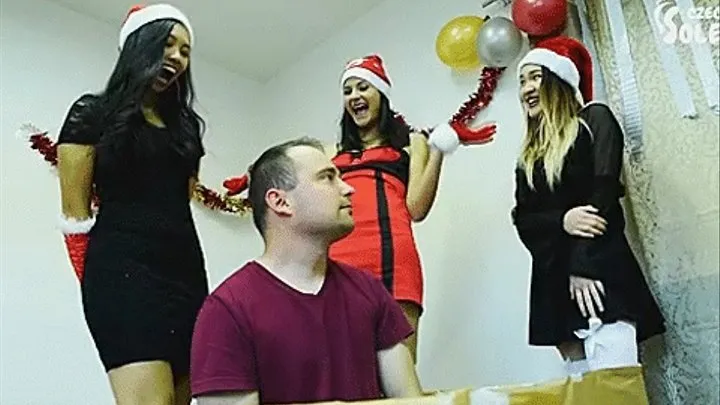 Girls Christmas party with their own slave boy-toy