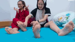 Vietnamese barefoot pillow fight and foot massage