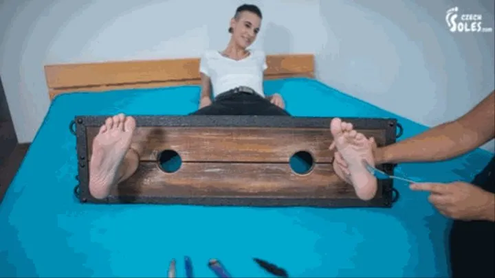 Locked up in stocks and tickled + foot worshiped