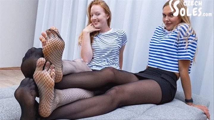 Two pantyhose goddesses teasing you to submission