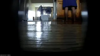barefoot on the kitchen floor