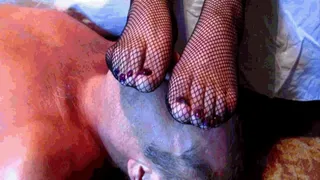 Feet of the big woman on your face