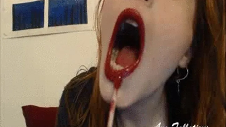 Deep red lipstick plus sexy redhead equals fun!