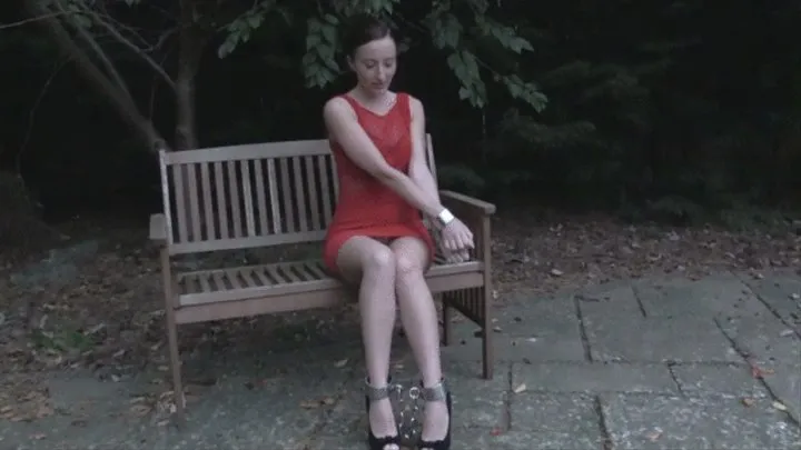 Miss Smith In A Sexy Red Dress is Shackled On The Bench