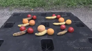 Food crush - Crushing 7 fruit penises with my barefeet (banana crush, tomato crush, orange crush, foot fetish crush)